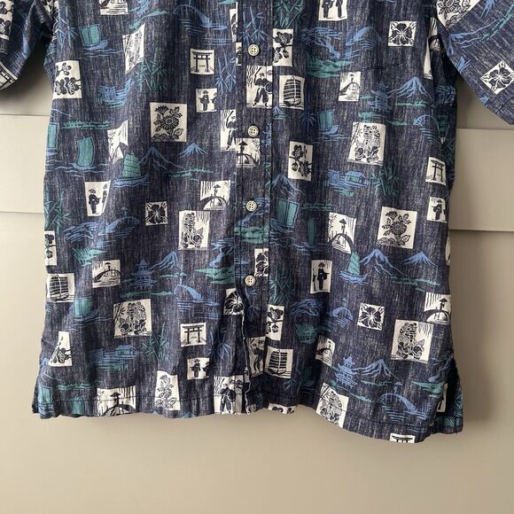 Reyn Spooner Okinawan Village Aloha Shirt Mens Sz Medium Blue Classic Hawaiian - Picture 5 of 15